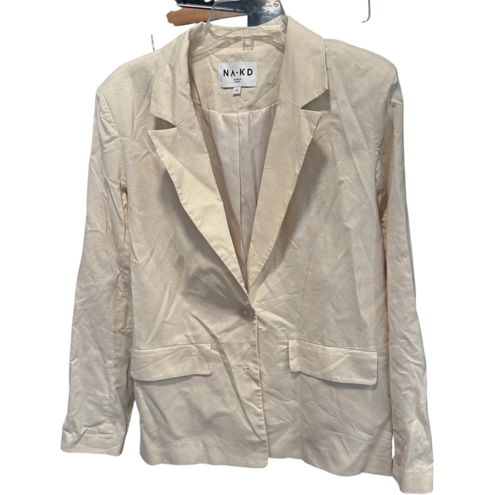 Na-kd Oversized Linen Blend Blazer Jacket Cream, size 34
